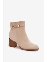 Botki Damskie Ocieplane Na Słupku Z Ozdobnym Paskiem Beżowe Galissa Botki Damskie Ocieplane Na Słupku Z Ozdobnym Paskiem Beżowe Galissa