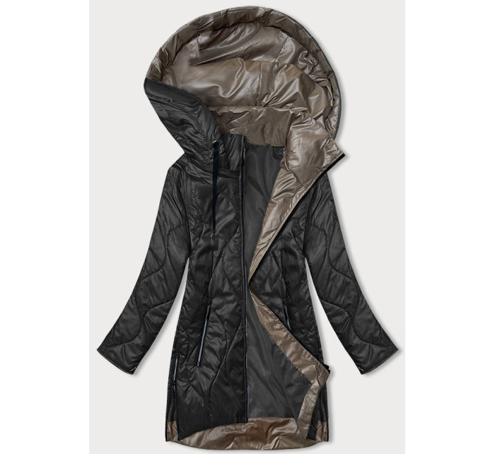 Čierna dámska bunda s odopínacou kapucňou (B8218-1)