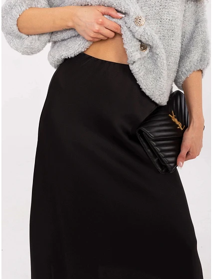 Černá saténová sukně s krajkovým lemováním model 21756291 - Factory Price