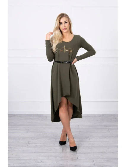 Šaty s ozdobným pásikom a khaki nápisom Šaty s ozdobným pásikom a khaki nápisom