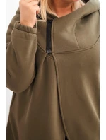 Dámská mikina Plus Size s kapucí a asymetrickým zipem khaki