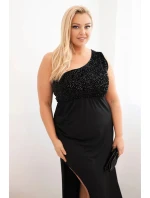 Dámske Plus veľkosť jedno rameno večerné šaty čierne