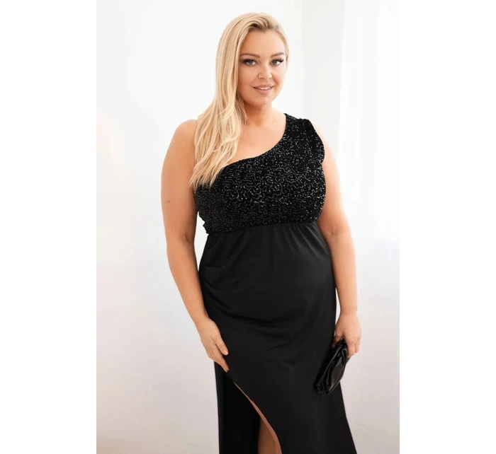 Dámske Plus veľkosť jedno rameno večerné šaty čierne