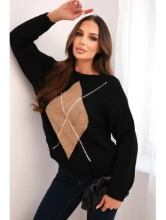 Dámsky geometrický sveter z vlny a alpaky v čiernej farbe