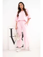Dámsky maslový viskózový set mikina a široké nohavice candy pink