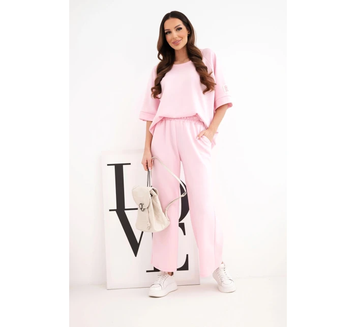 Dámsky maslový viskózový set mikina a široké nohavice candy pink