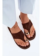 Dámské ploché žabky s ozdobným detailem Čokoládové Fedira