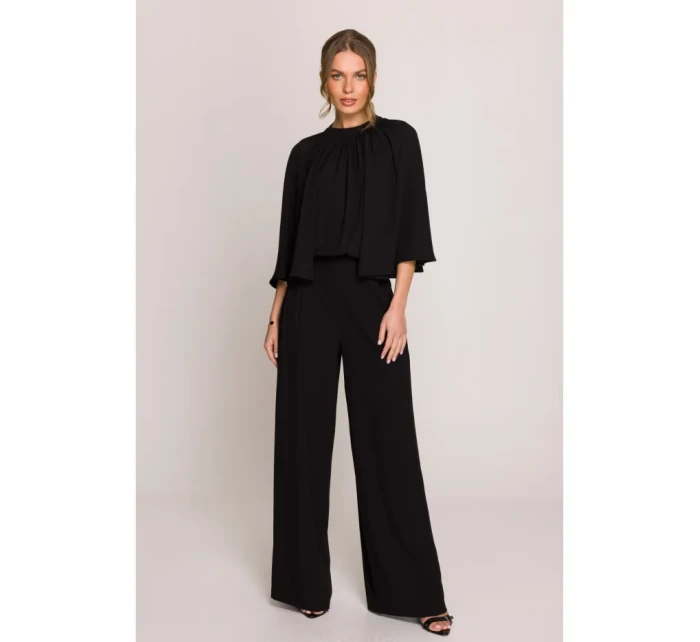 Kombinéza s širokými rukávy a zády černá model 20966199 - STYLOVE