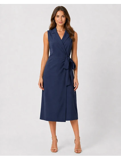 Dámske elegantné zavinovacie šaty S275 tmavomodré - Stylove