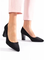 Komfortní dámské černé lodičky na širokém podpatku Komfortní dámské černé lodičky na širokém podpatku