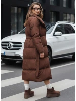 Dámský dlouhý prošívaný kabát hnědý Dstreet model 21990618 - FashionStreet