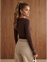 Dámská blůza s dlouhým rukávem v čokoládové barvě FashionStreet RY2939