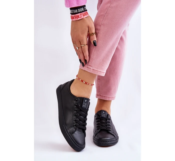 Damskie Skórzane Wiązane Klasyczne Trampki Czarne Misima Damskie Skórzane Wiązane Klasyczne Trampki Czarne Misima