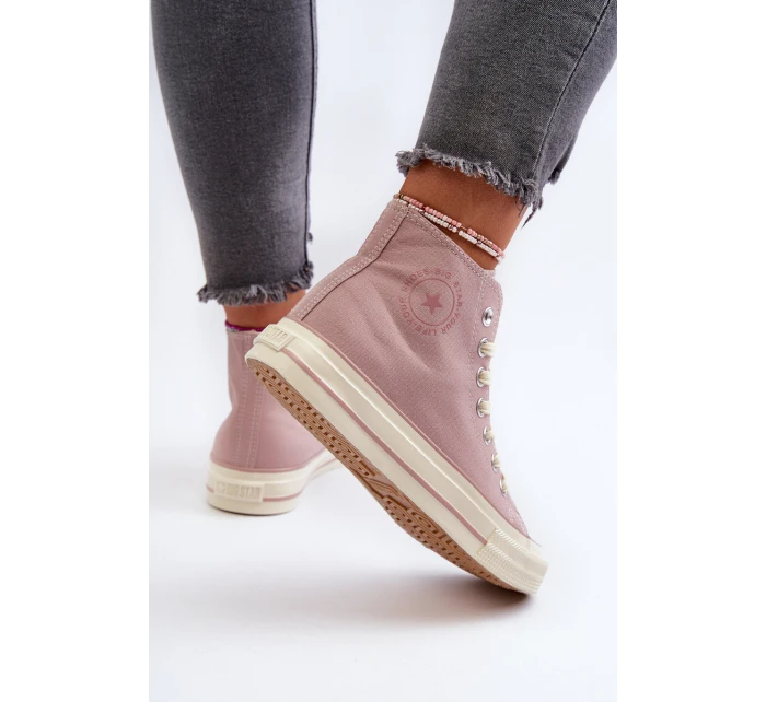Trampki Damskie Wysokie Big Star NN274277 Różowe Trampki Damskie Wysokie Big Star NN274277 Różowe