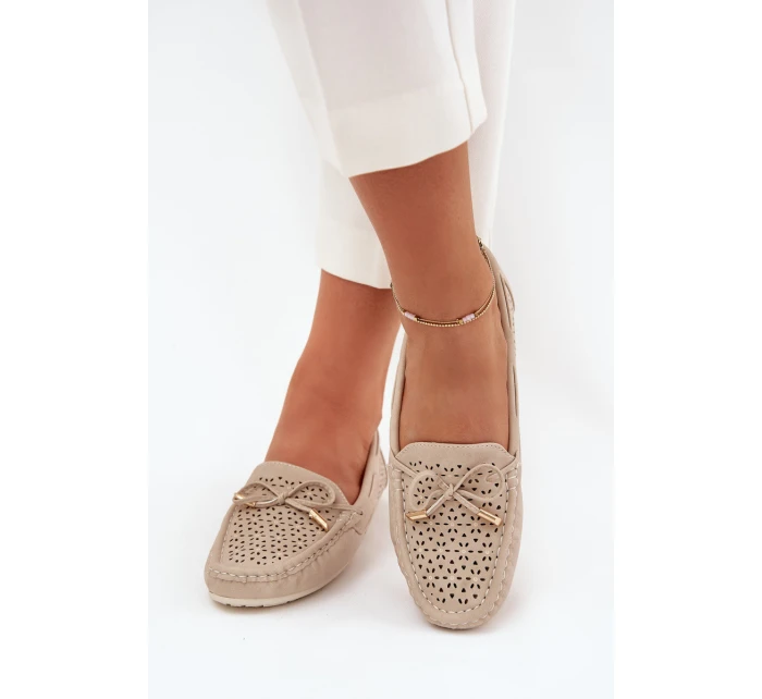 Dámské mokasíny s vzorem a šněrováním béžové model 21704522 - Boto