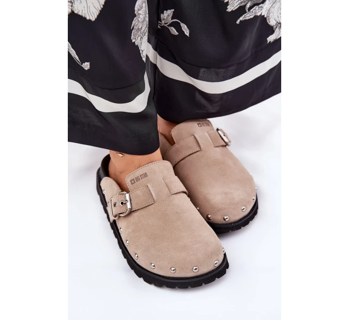 Dámske semišové papuče na platforme Big Star - béžové Dámske semišové papuče na platforme Big Star - béžové