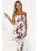 611-1 SAVANNAH šaty na ramienka - hnedo-biely boho vzor 611-1 SAVANNAH šaty na ramienka - hnedo-biely boho vzor