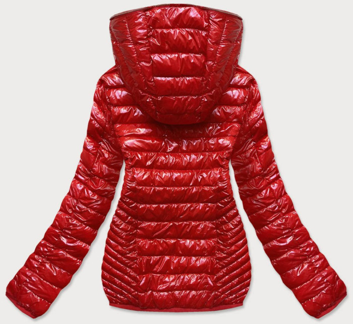 Červená prešívaná dámska bunda s kapucňou (B9752)