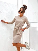 Béžové dámske pletené šaty (700)