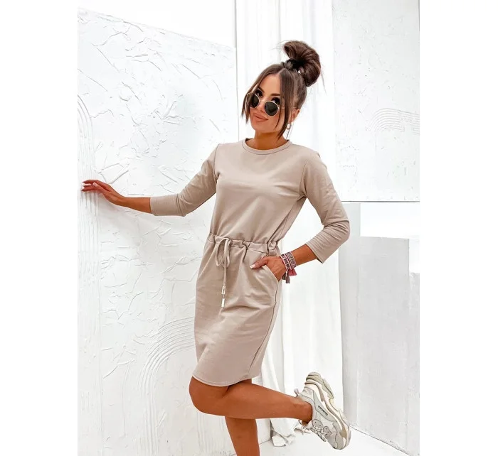 Béžové dámske pletené šaty (700)