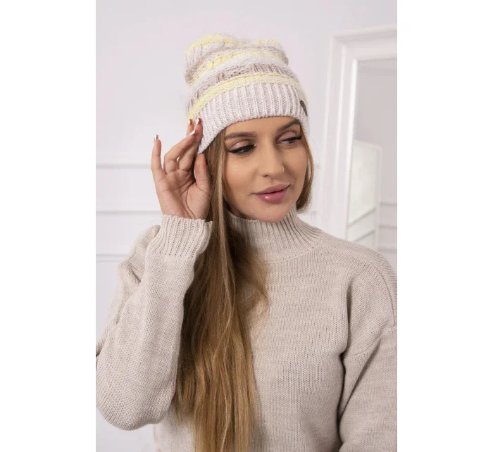 Fleecová čiapka Patrycja K254 žltá+béžová