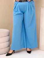 Plus veľkosť dámske široké nohavice z viskózy s opaskom modrá
