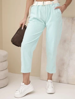 Dámské kordové kalhoty s páskem mátové