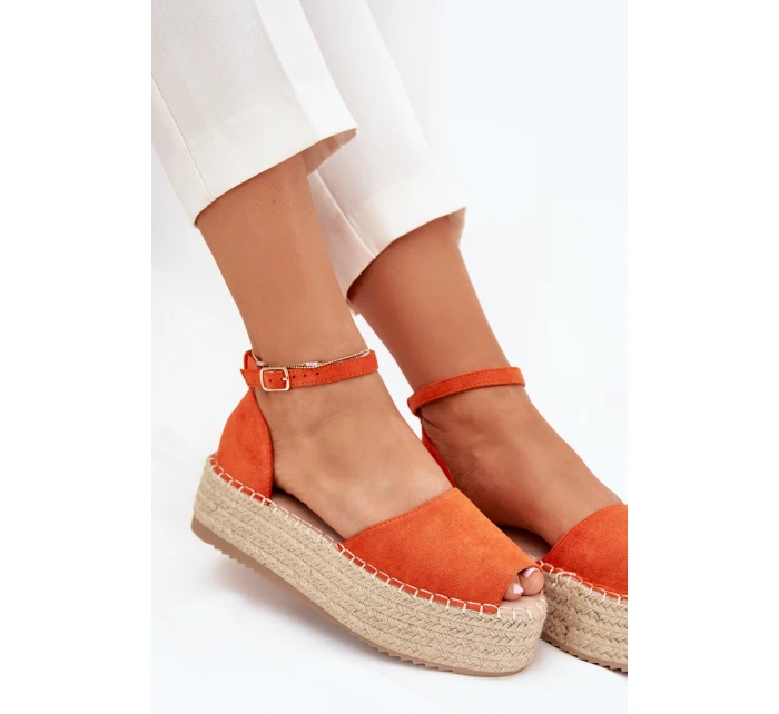 Sandały Espadryle Damskie Na Platformie Z Plecionką Pomarańczowe Selise