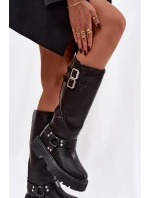 Kožené dámské kozačky s přezkami zateplené Big Star model 21758949 černé - Big Star Shoes