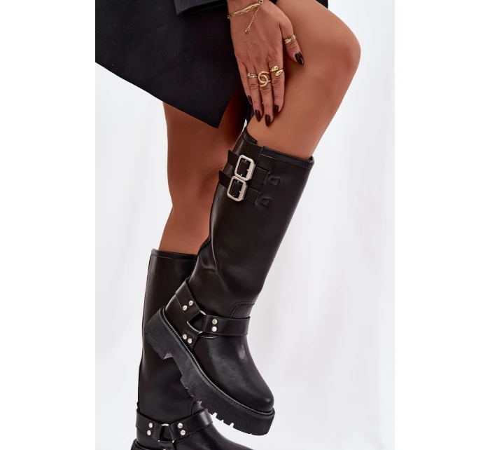 Kožené dámské kozačky s přezkami zateplené Big Star model 21758949 černé - Big Star Shoes