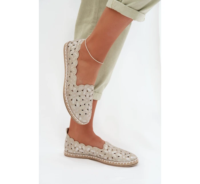 Dámské nazouvací baleríny s květinami zlaté model 22026526 - EVENTO