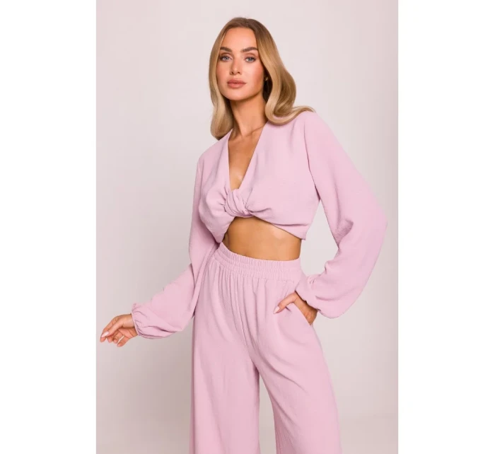 M862 Široké nohavice - krepová ružová