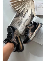 Dámske kožené tenisky na platforme s leopardím vzorom Artiker - čierne Dámske kožené tenisky na platforme s leopardím vzorom Artiker - čierne