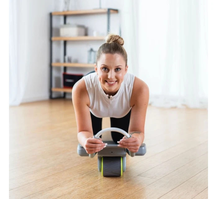 KA08 SIVÁ ABS AUTOMATICKÉ BRUŠNÉ SVALOVÉ CVIČENIE KOLESO S LCD DISPLEJOM A NABÍJANIE HMS