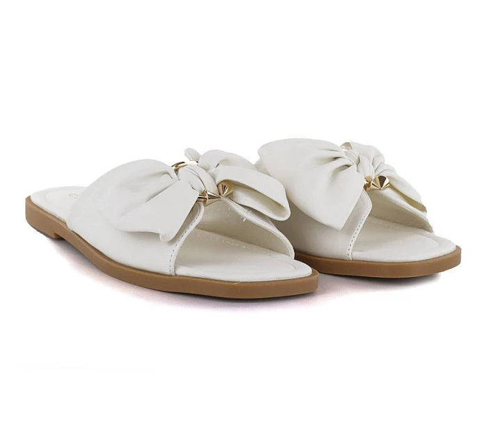 Dámske ploché žabky s mašľou biele eVento 5479