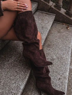 Wsuwane Kozaki Damskie Na Szpilce Z Eko Zamszu Czekoladowe Noretta