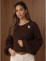 Sweter damski z czekoladowy model 22554573 - FashionStreet Sweter damski z czekoladowy model 22554573 - FashionStreet