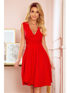 ELENA - Elegantné červené dámske šaty s dekoltom a záložkami 338-1