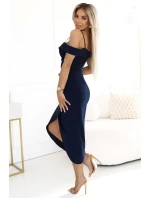 Midi šaty s odhalenými rameny a výstřihem model 21012937 - numoco basic Midi šaty s odhalenými rameny a výstřihem model 21012937 - numoco basic