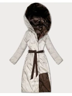 Minoritský obojstranne prešívaný prechodný kabát s dĺžkou po kolená, čokoládovo-béžový (M6-6015-103+62)