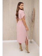 Šaty s ozdobným páskem tmavě pudrově růžové