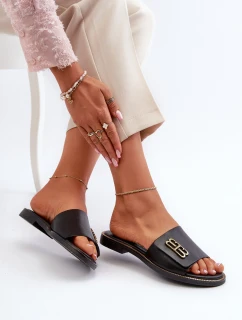 Zazoo 40384 Eleganckie Skórzane Klapki Damskie Czarne