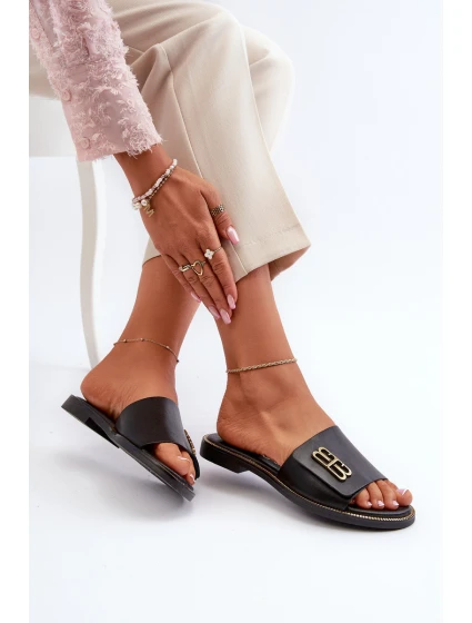 Zazoo 40384 Eleganckie Skórzane Klapki Damskie Czarne