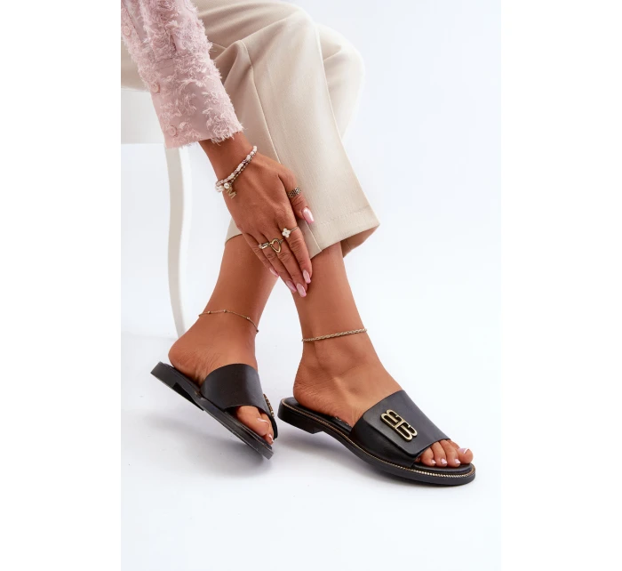 Zazoo 40384 Eleganckie Skórzane Klapki Damskie Czarne