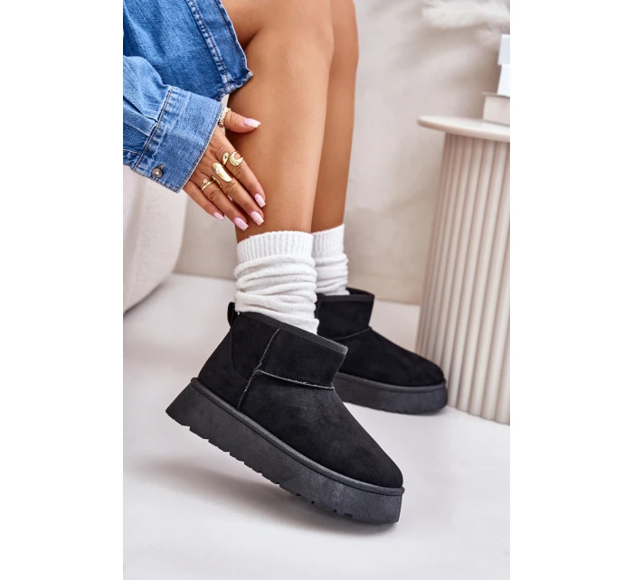 Niskie Śniegowce Damskie Na Platformie Ocieplane Futerkiem Czarne Saldren Niskie Śniegowce Damskie Na Platformie Ocieplane Futerkiem Czarne Saldren