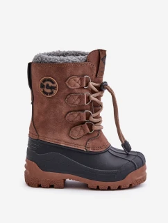 Wysokie Ciepłe Śniegowce Dziecięce Ze Ściągaczem Lee Cooper LCJ-24-44-2842K Brązowe
