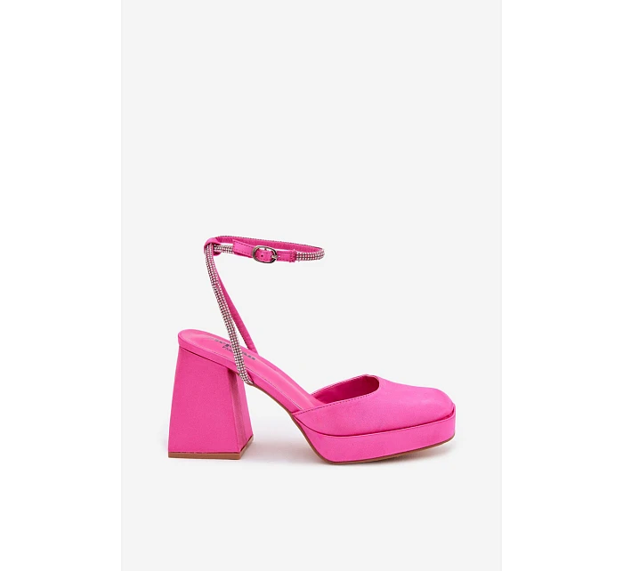Dámské sandály na vysokém podpatku typu s páskem s krystaly fuchsiová model 22107121 - Boto