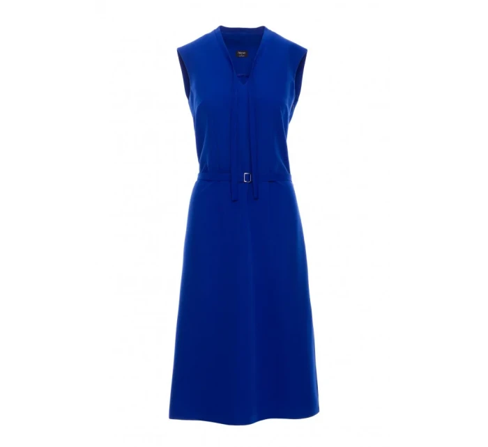 Šaty áčkového střihu s vázáním a výstřihem do V  modré model 21154776 - STYLOVE