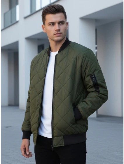 Pánska prešívaná bunda bomber zelená TX2216 Pánska prešívaná bunda bomber zelená TX2216