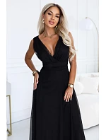 model 22302475 Elegantní maxi šaty s výstřihem do V a odhalenými zády – černé - numoco basic model 22302475 Elegantní maxi šaty s výstřihem do V a odhalenými zády – černé - numoco basic